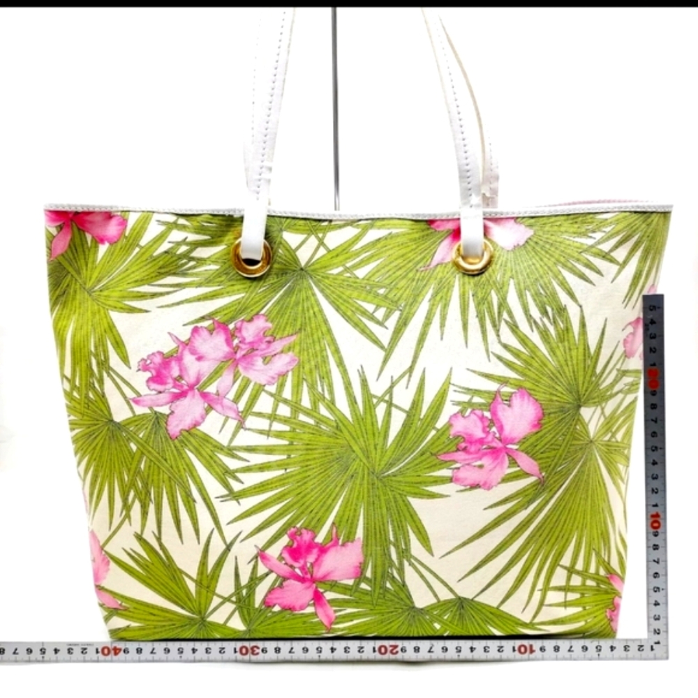 🌺Sale Celine Cabas rare Hibiscus Beach tote in canvas w orchid palm 🌴 leaves - Picture 2 of 11